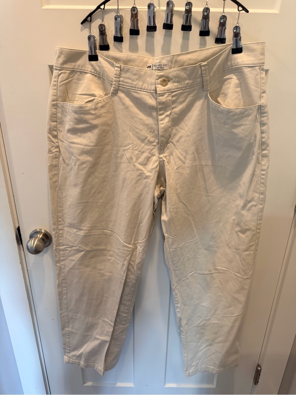 Lee Relaxed Fit Women’s Ivory Pants Size 18W Medium Straight Leg Stretch Casual